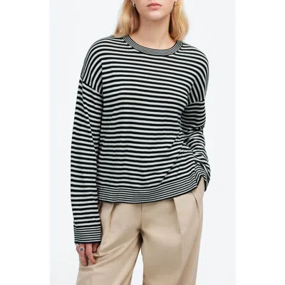 Madewell Merino Wool-silk Blend Crewneck Sweater In True Black Stripe