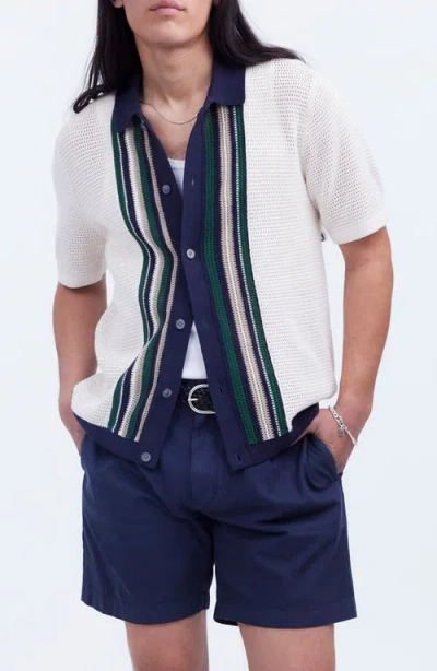 Madewell Stripe Open Stitch Cotton & Linen Button-up Shirt In Vintage Lace