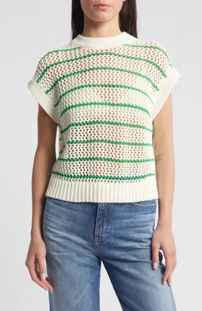 Madewell Stripe Open Stitch Sweater In Spring Green