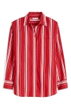Madewell Stripe Oversize Cotton Poplin Button-up Shirt In Red