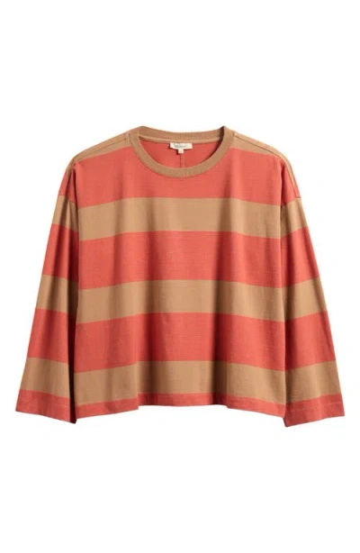 Madewell Stripe Oversize Crewneck Long-sleeve T-shirt In Dark Camel