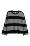 Madewell Stripe Oversize Crewneck Long-sleeve T-shirt In Jet Black