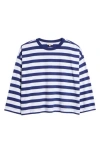 Madewell Stripe Oversize Long Sleeve Crewneck T-shirt In Bright Cobalt
