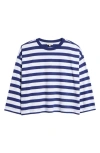 Madewell Stripe Oversize Long Sleeve Crewneck T-shirt In Bright Cobalt