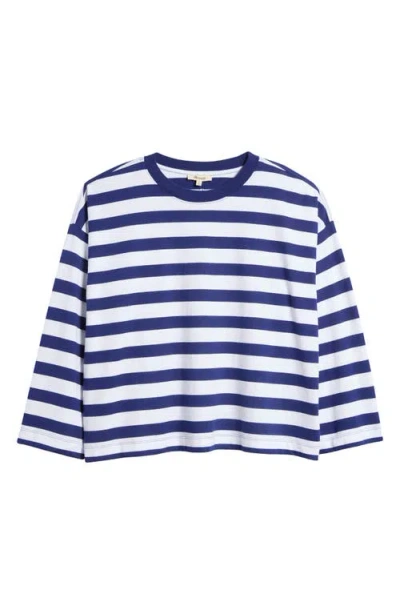 Madewell Stripe Oversize Long Sleeve Crewneck T-shirt In Bright Cobalt