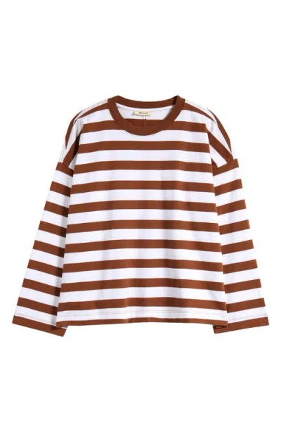 Madewell Stripe Oversize Long Sleeve Crewneck T-shirt In Brown Stripe