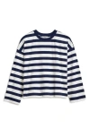 Madewell Stripe Oversize Long Sleeve Crewneck T-shirt In Deep Cobalt