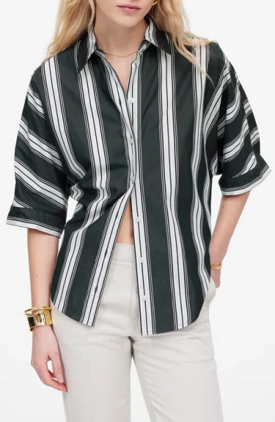 Madewell Stripe Oversize Short Sleeve Button-up Shirt In Summit Green