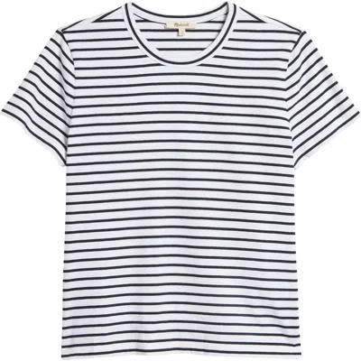 Madewell Stripe Perfect Cotton Crewneck Top In Jet Black