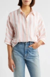 Madewell Stripe Pleat Sleeve Oversize Linen & Cotton Button-up Shirt In Bright Flame