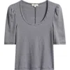 Madewell Stripe Puff Sleeve Scoop Neck T-shirt In Gray