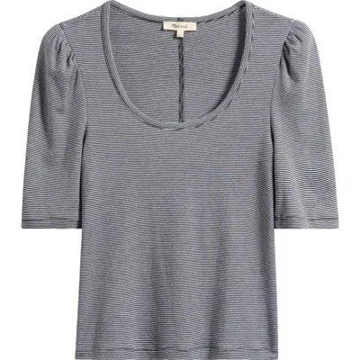 Madewell Stripe Puff Sleeve Scoop Neck T-shirt In Gray