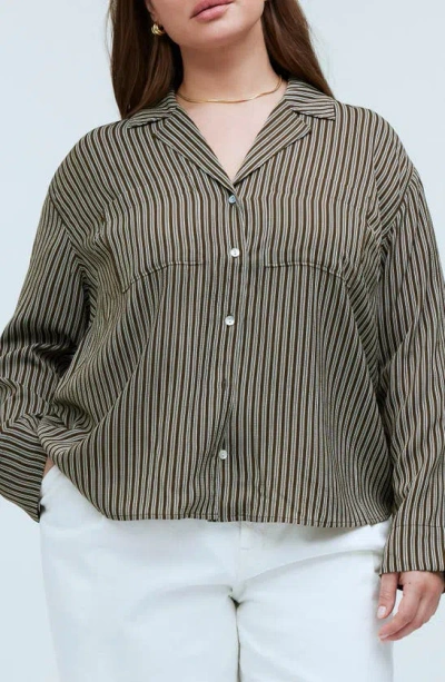 Madewell Stripe Resort Long Sleeve Seersucker Button-up Shirt In Dark Olive