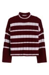 Madewell Stripe Rib Cashmere & Wool Blend Funnel Neck Sweater In Cabernet Stripe