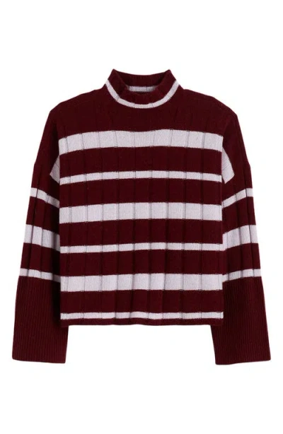 Madewell Stripe Rib Cashmere & Wool Blend Funnel Neck Sweater In Cabernet Stripe