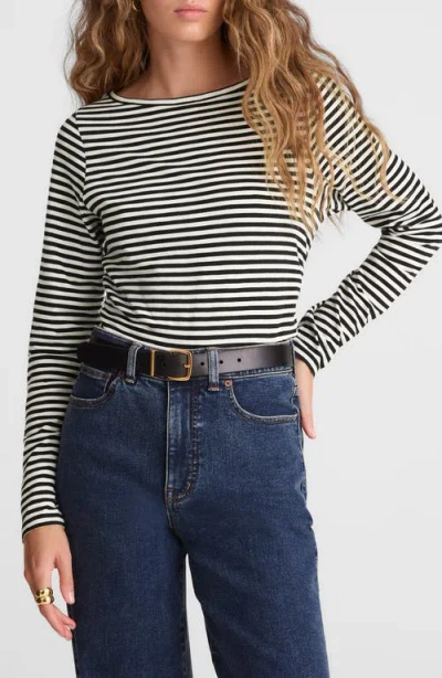 MADEWELL MADEWELL STRIPE RUCHED CREWNECK LONG SLEEVE T-SHIRT