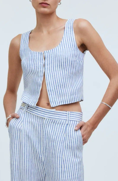 Madewell Stripe Scoop Neck Crop Tank In Bluestone