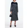 Madewell Stripe Side Tie Long Sleeve Knit Maxi Dress In Placed Stripe Dark Navy