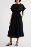 Madewell Stripe Smocked Waist Seersucker Dress In Black