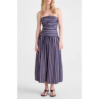 Madewell Amari Dress In Washed Poplin Classic Indigo Multi Stripe In Blue
