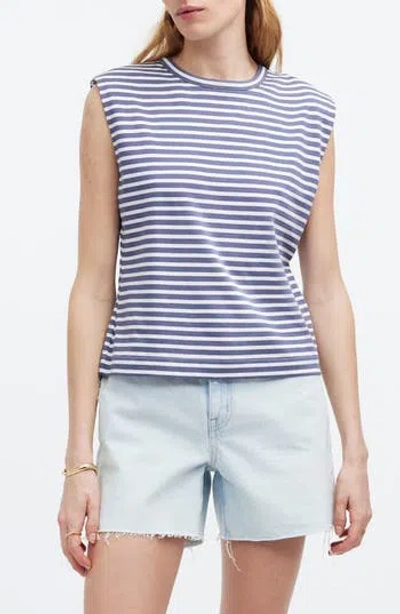Madewell Stripe Structured Muscle Tee In Sunfaded Indigo