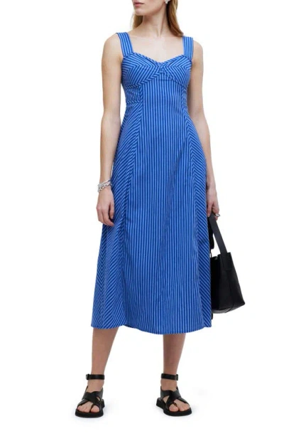 Madewell Stripe Sweetheart Neck Sleeveless Midi Dress In Pure Blue