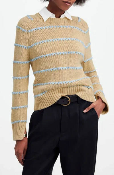 Madewell Stripe Textured Cotton Sweater In Pale Blue