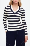 Madewell Stripe V-neck Sweater In Blue