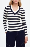 Madewell Stripe V-neck Sweater In Blue Stripe
