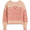 Madewell Stripe V-neck Wedge Sweater In Pale Blush Stripe