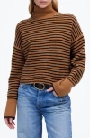 Madewell Stripe Wool Waffle Knit Turtleneck Sweater In Hthr Caramel Stripe