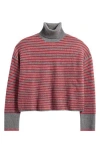 Madewell Stripe Wool Waffle Knit Turtleneck Sweater In Hthr Grey Stripe