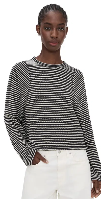 Madewell Striped Curved Long-sleeve Tee Ric Rac Snit Jet Black In Gray