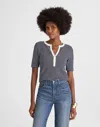 Madewell Striped Elbow-sleeve Henley Tee In Blue