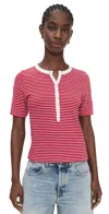 Madewell Striped Elbow-sleeve Henley Tee Cherry Red Stripe In Multi