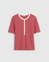 Madewell Striped Elbow-sleeve Henley Tee In Red
