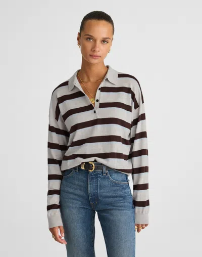 Madewell Striped Polo Sweater In Gray