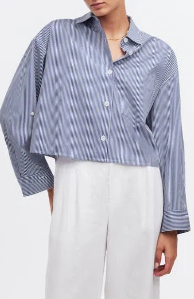 Madewell Striped Poplin Straight Hem Shirt In Blue