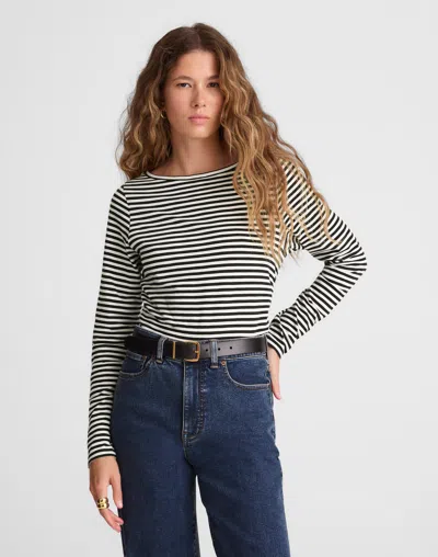 Madewell Stripe Ruched Crewneck Long Sleeve T-shirt In Black