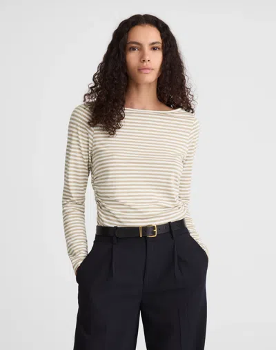 Madewell Striped Ruched Crewneck Long-sleeve Tee In Multi