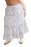 Madewell Striped Ruffle Tiered Pull-on Maxi Skirt In Blue/white Stripe