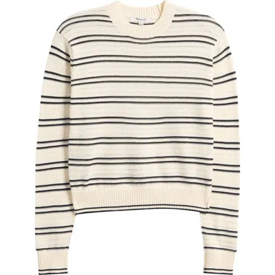 Madewell Striped Textured Stitch Cotton Crewneck Sweater In Neutral