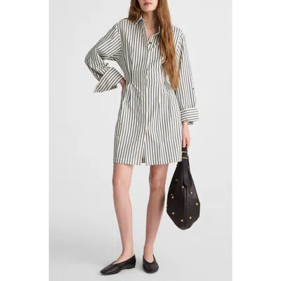 Madewell Striped Tucked Mini Shirtdress In Gray