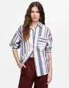 Madewell Striped Y-neck Button-up Shirt In White