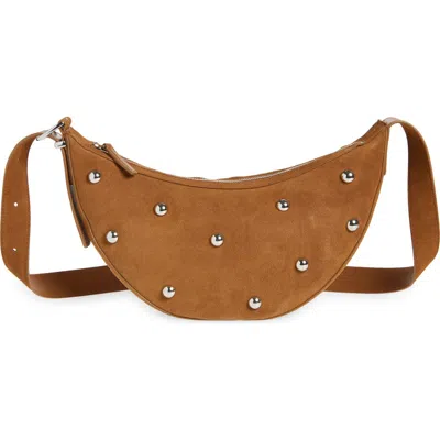 Madewell Studded Crescent Suede Sling Bag In Brown