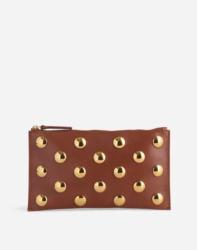 Madewell Studded Leather Zip Pouch In Soft Mahogany