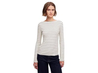 Madewell Sweater Women's White Cotton Knit Ribbed Boatneck Long Sleeve Buu027 In Multi