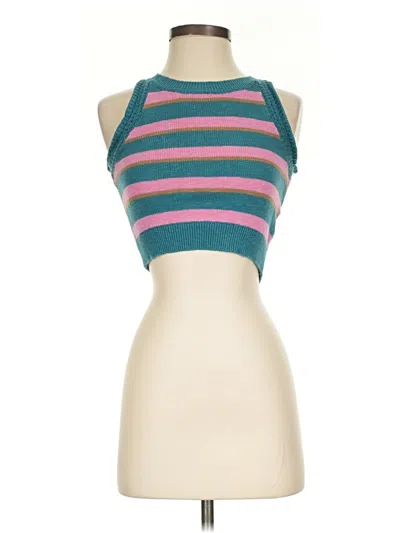 Pre-owned Madewell Tank Top Teal Halter Neckline Tops In Blue
