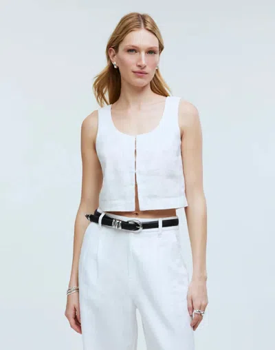 Madewell Tank Top Women's White 100% Linen Scoop Neck Cropped Casual Gbo2212
