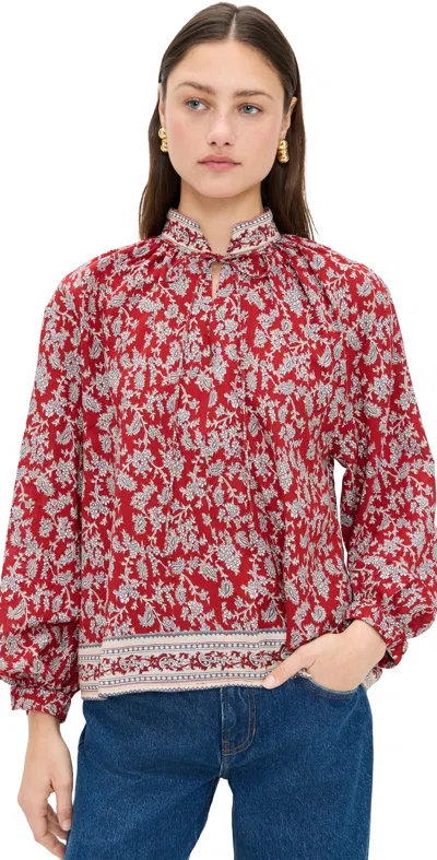 MADEWELL SHIRRED POPOVER TOP IN PAISLEY PRINT GROUND MADDER
